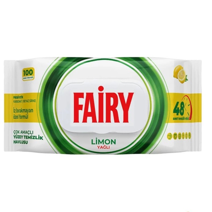 دستمال مرطوب سطوح چند منظوره فیری مدل LiMON رایحه لیمو بسته ۱۰۰ برگی