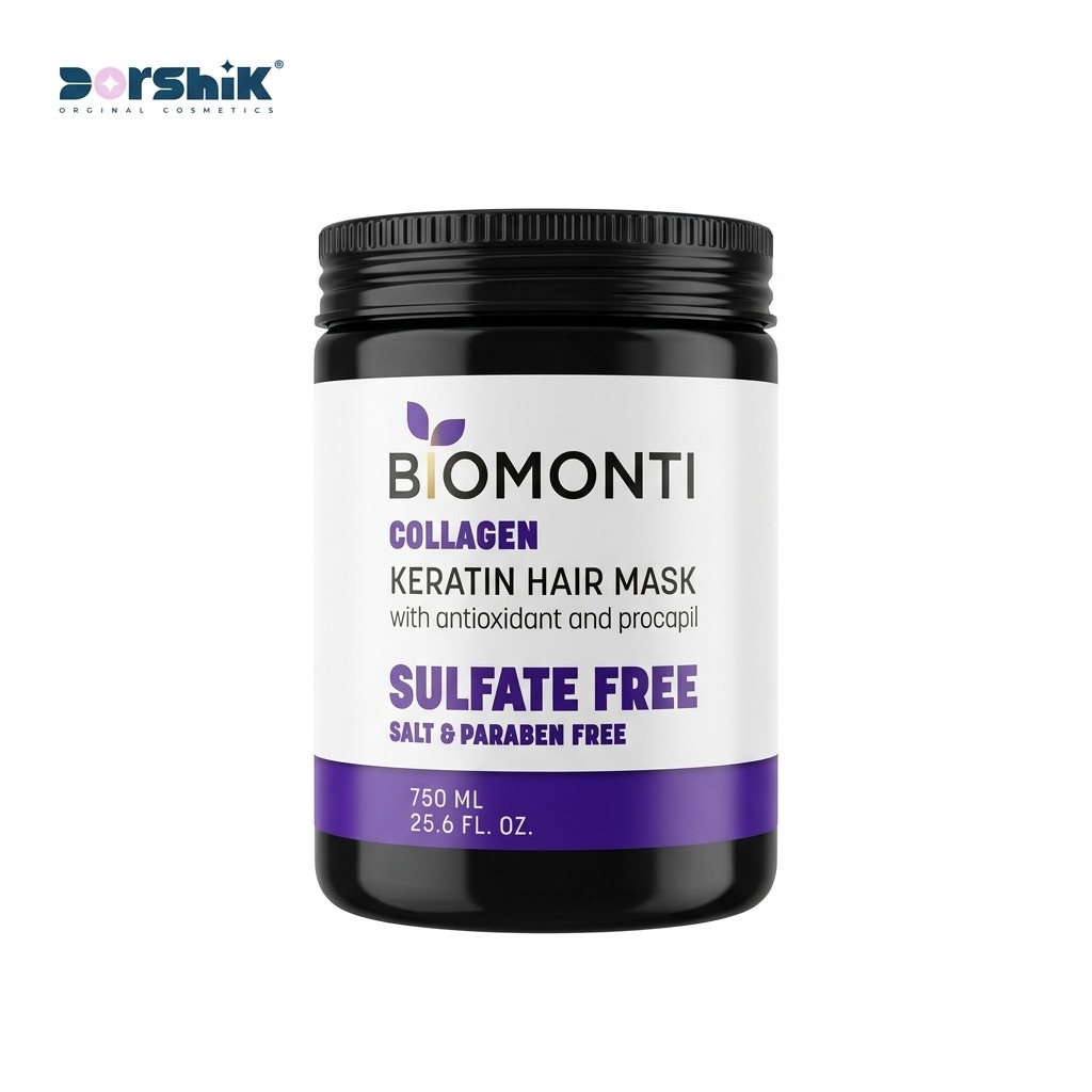 ماسک مو بدون سولفات بیومونتی Biomonti حاوی کلاژن و کراتین حجم 750 میل