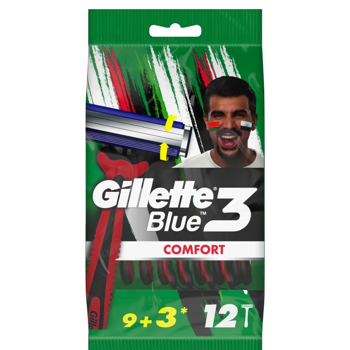 خودتراش ژیلت ایتالیایی 3 تیغه 12 عددی -gillette blue3 comfort – چندبارمصرف